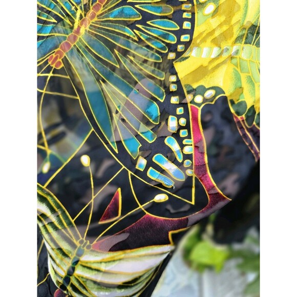 Citron Santa Monica Butterfly Floral Button Front Blouse Silk Rayon Large L - Picture 6 of 12